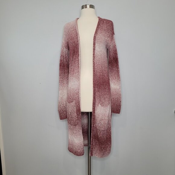 Sun & Shadow Longline Knit Pink Long Sleeve Ombre Open Front Cardigan Sweater - Picture 2 of 11
